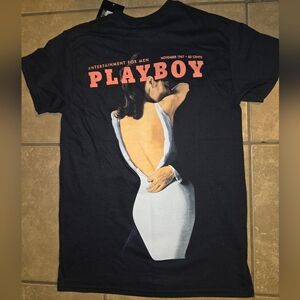 Playboy tee shirt with image on the back nd playboy logo on the front